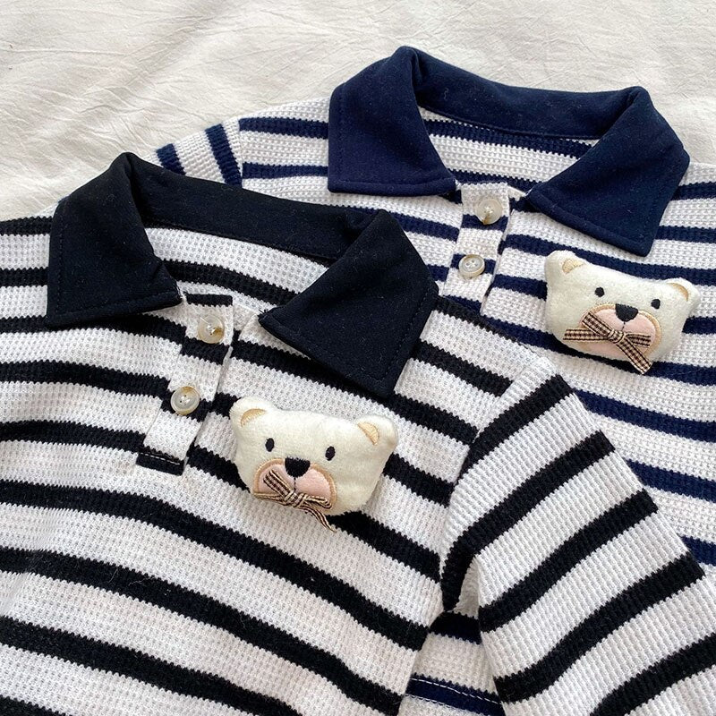 Long Sleeve Bear Stripe  Pants Set