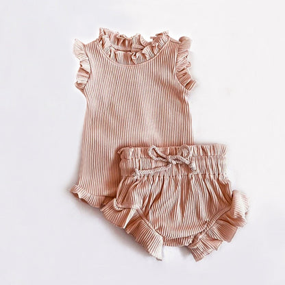 Ruffle Romper And Ruffle Shorts Baby Set