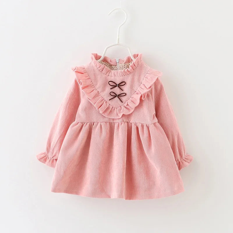 Ruffle Ribbon Corduroy Dress