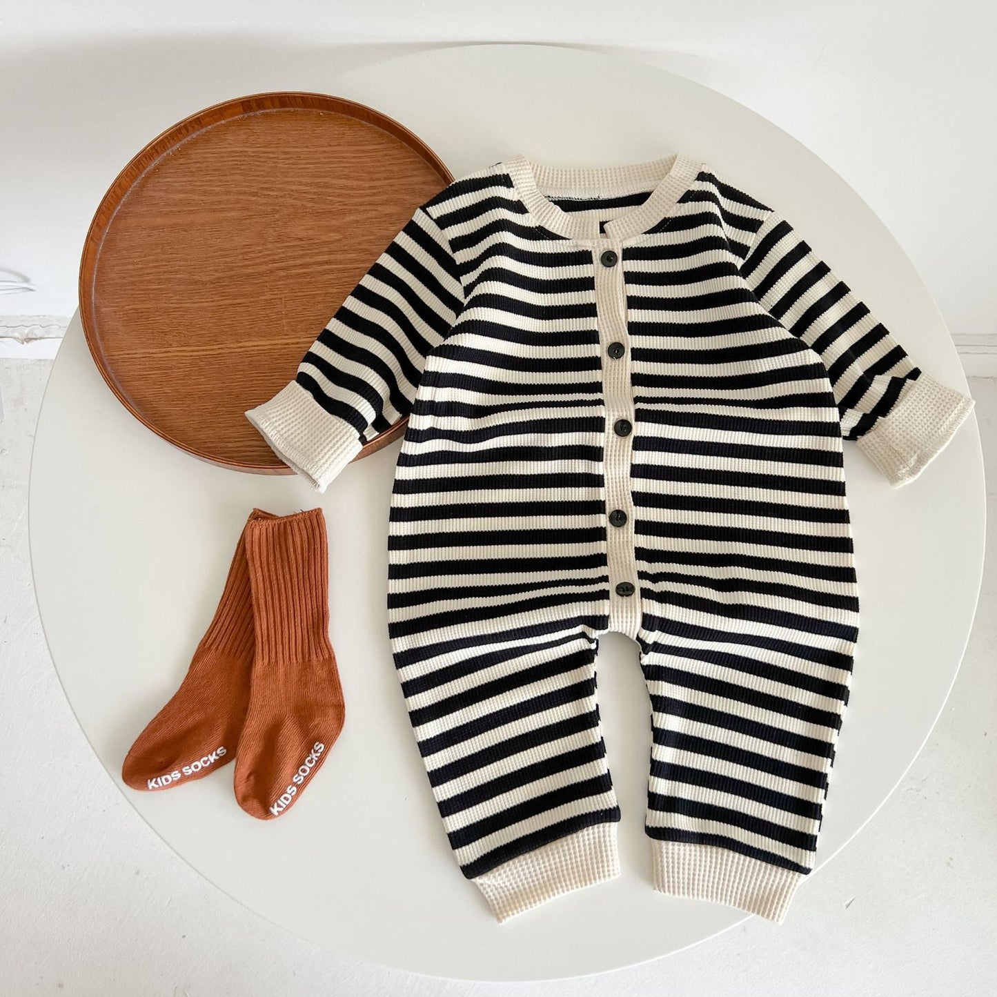 Stripe Long sleeve knit jumpsuit