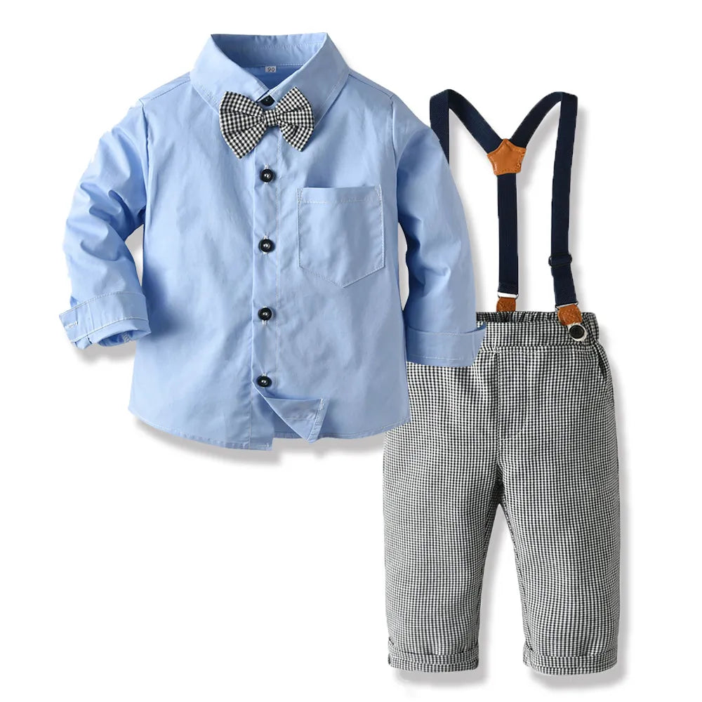 Long Sleeve Bow Tie Suspender Pants Set