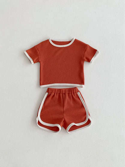 Waffle Contrast Shorts Set