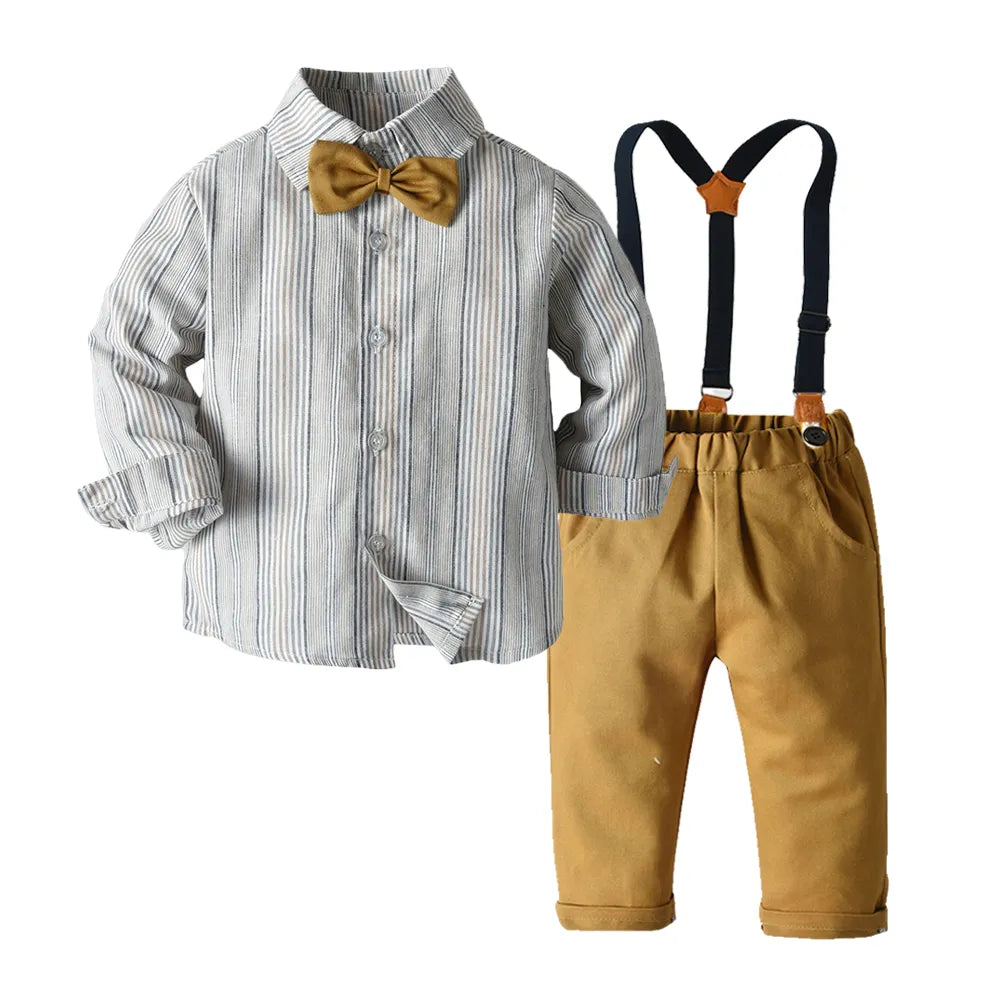 Long Sleeve Bow Tie Suspender Pants Set