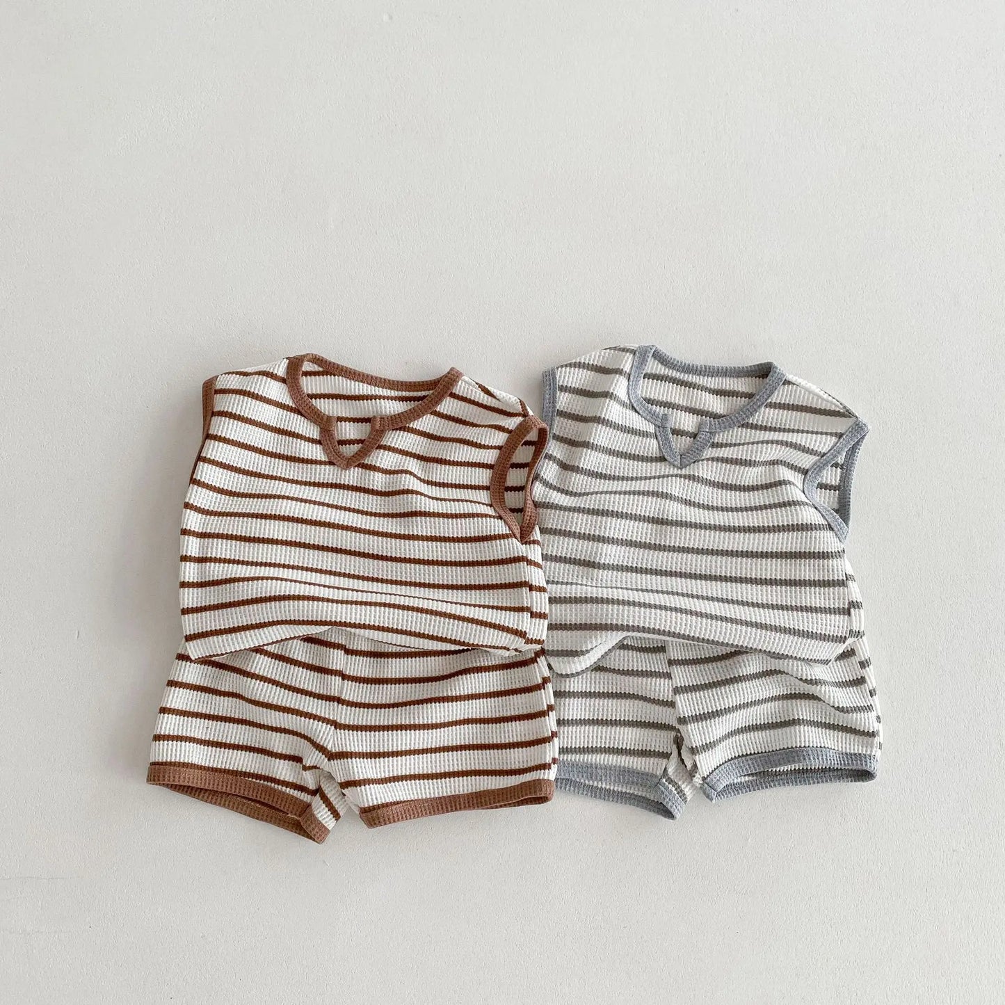 V-neck Striped Shirt And Shorts Set