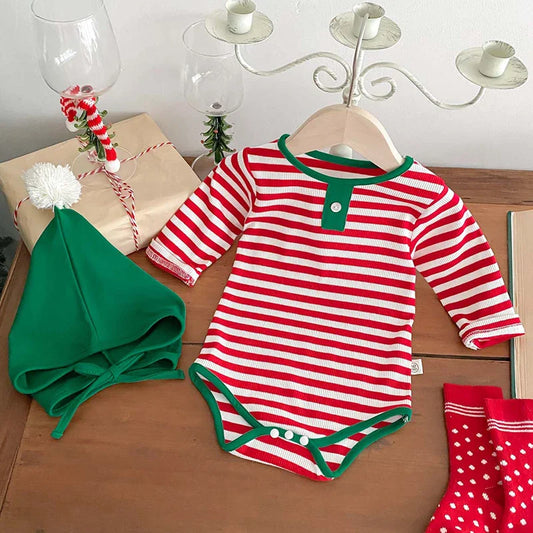 Striped Christmas Bodysuit Set