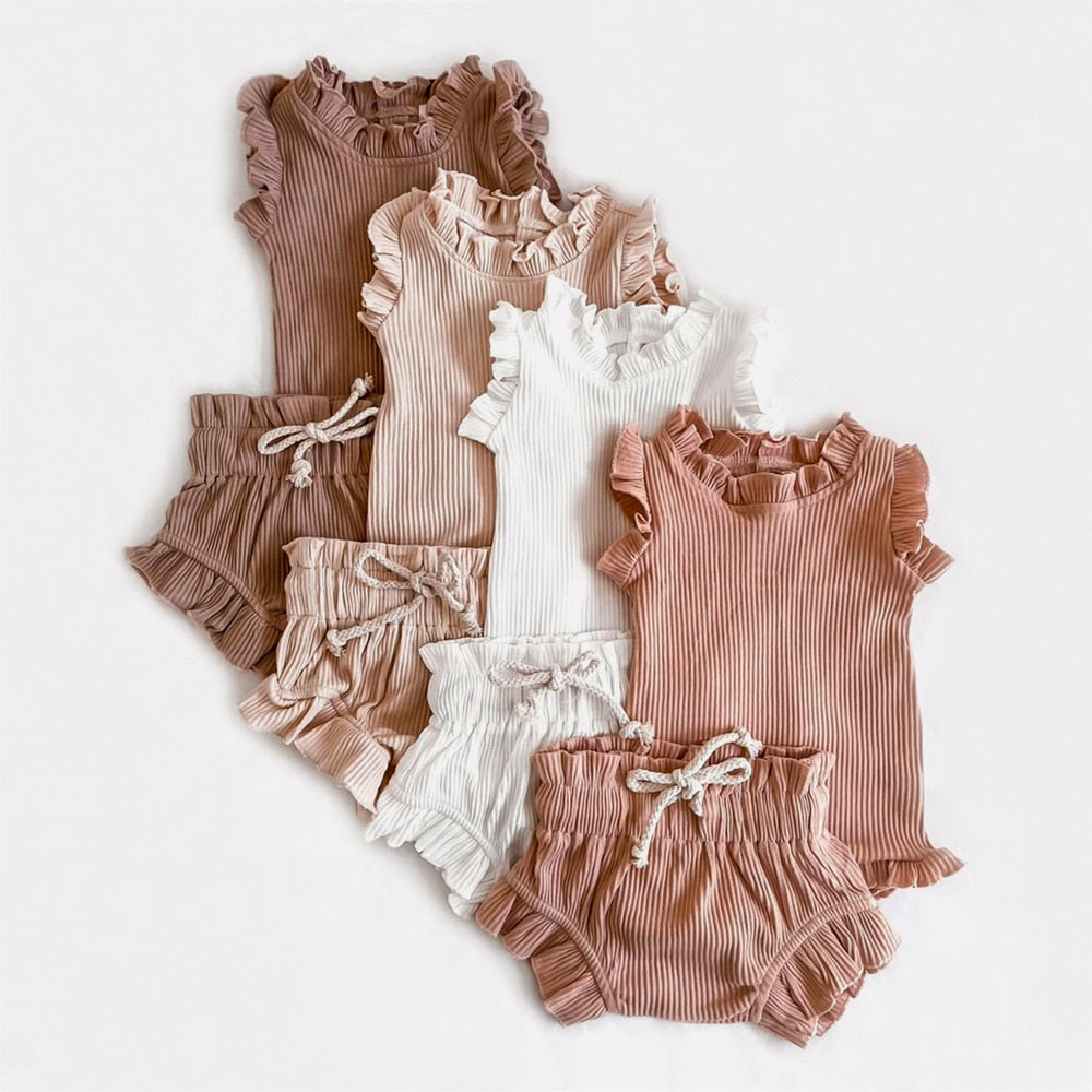 Ruffle Romper And Ruffle Shorts Baby Set