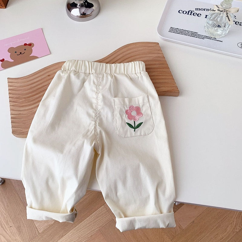 Embroidery Flower Girls Pants