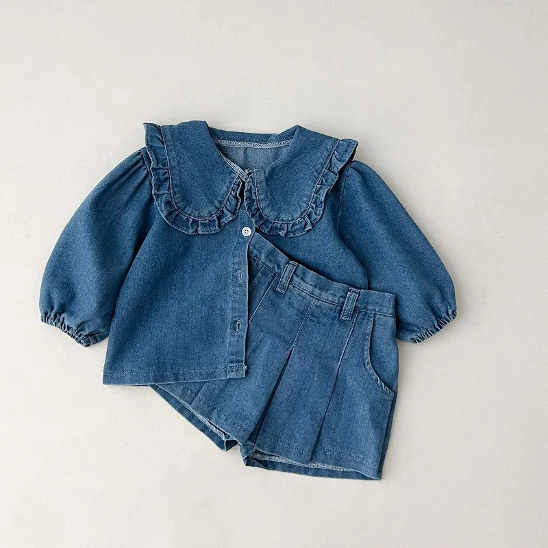 Denim Button Top Skort Set