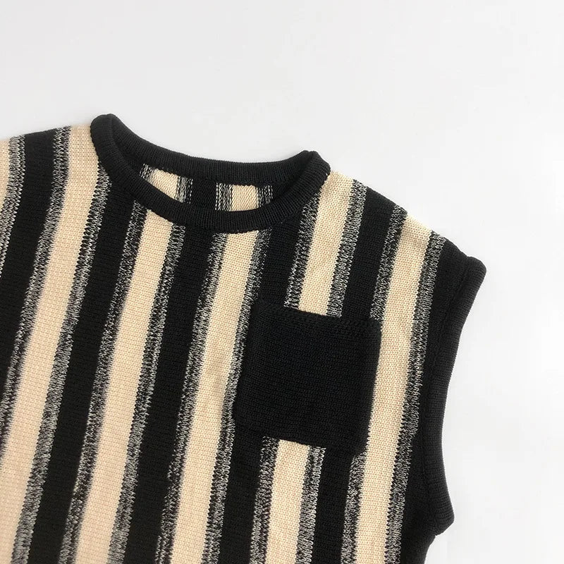 Striped Sleeveless Knitted Outfit