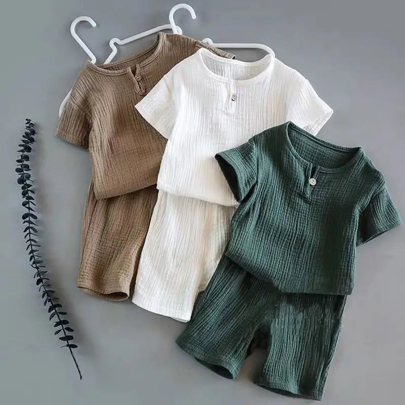 Solid Color Muslin Shorts Set