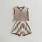 V-neck Striped Shirt And Shorts Set