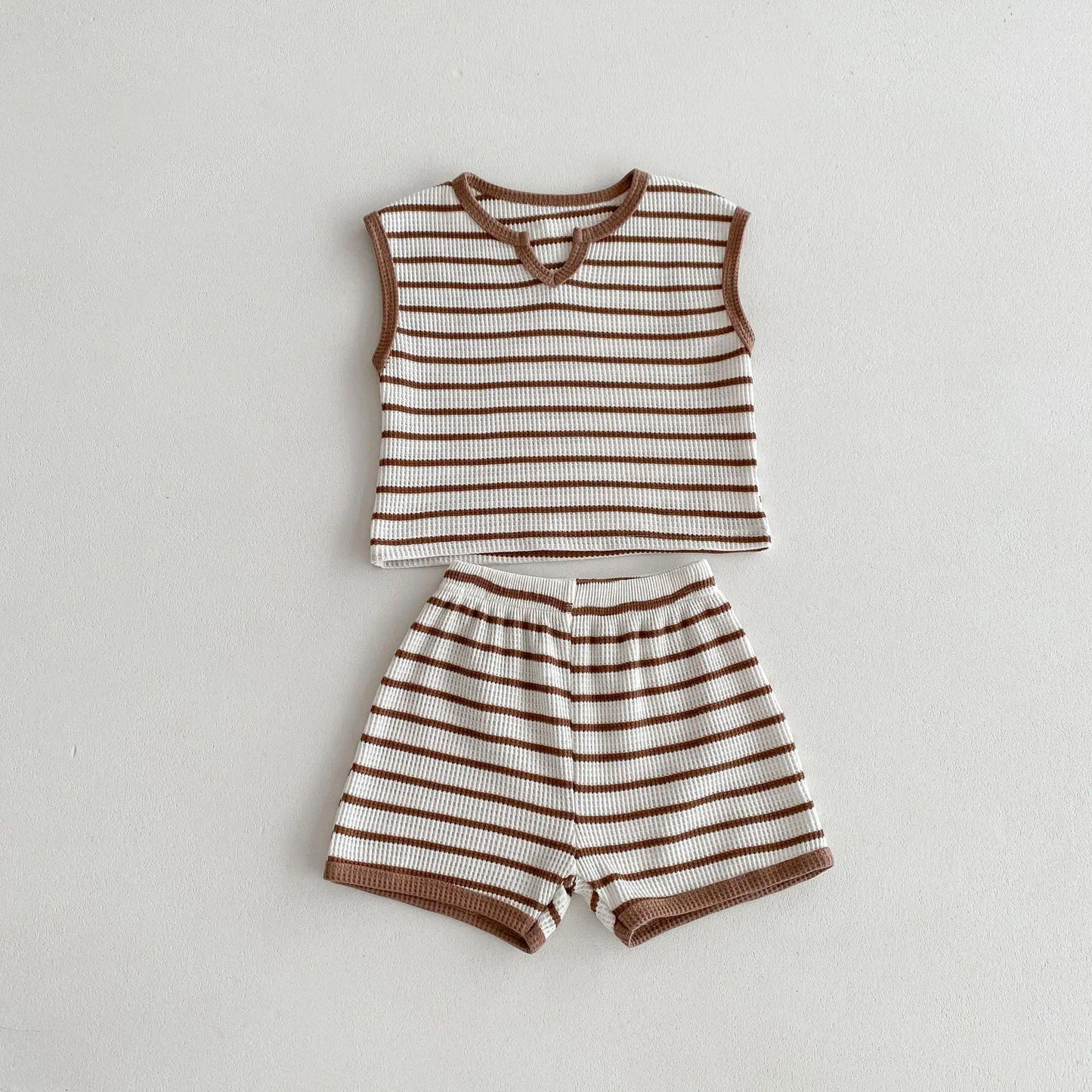 V-neck Striped Shirt And Shorts Set