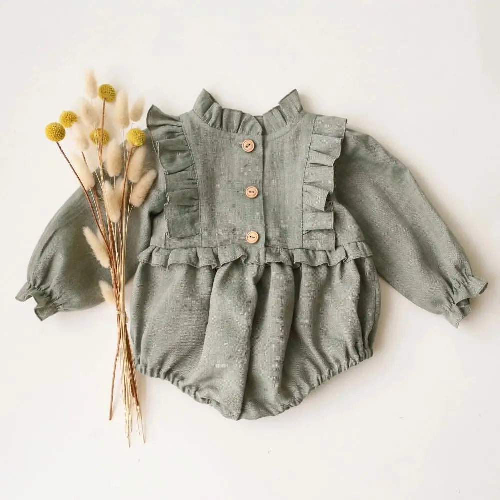 Solid Ruffle Linen Romper