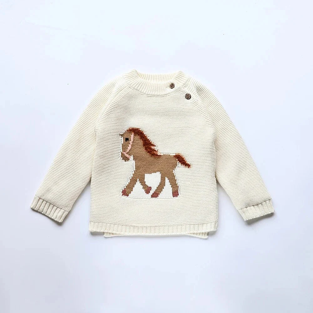 Fur Lining Embroidery Horse Sweater