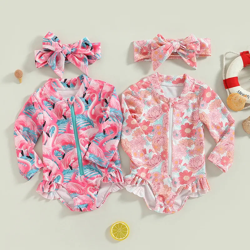 Baby Girl 2 Pcs Long Sleeve Cute Swimwear