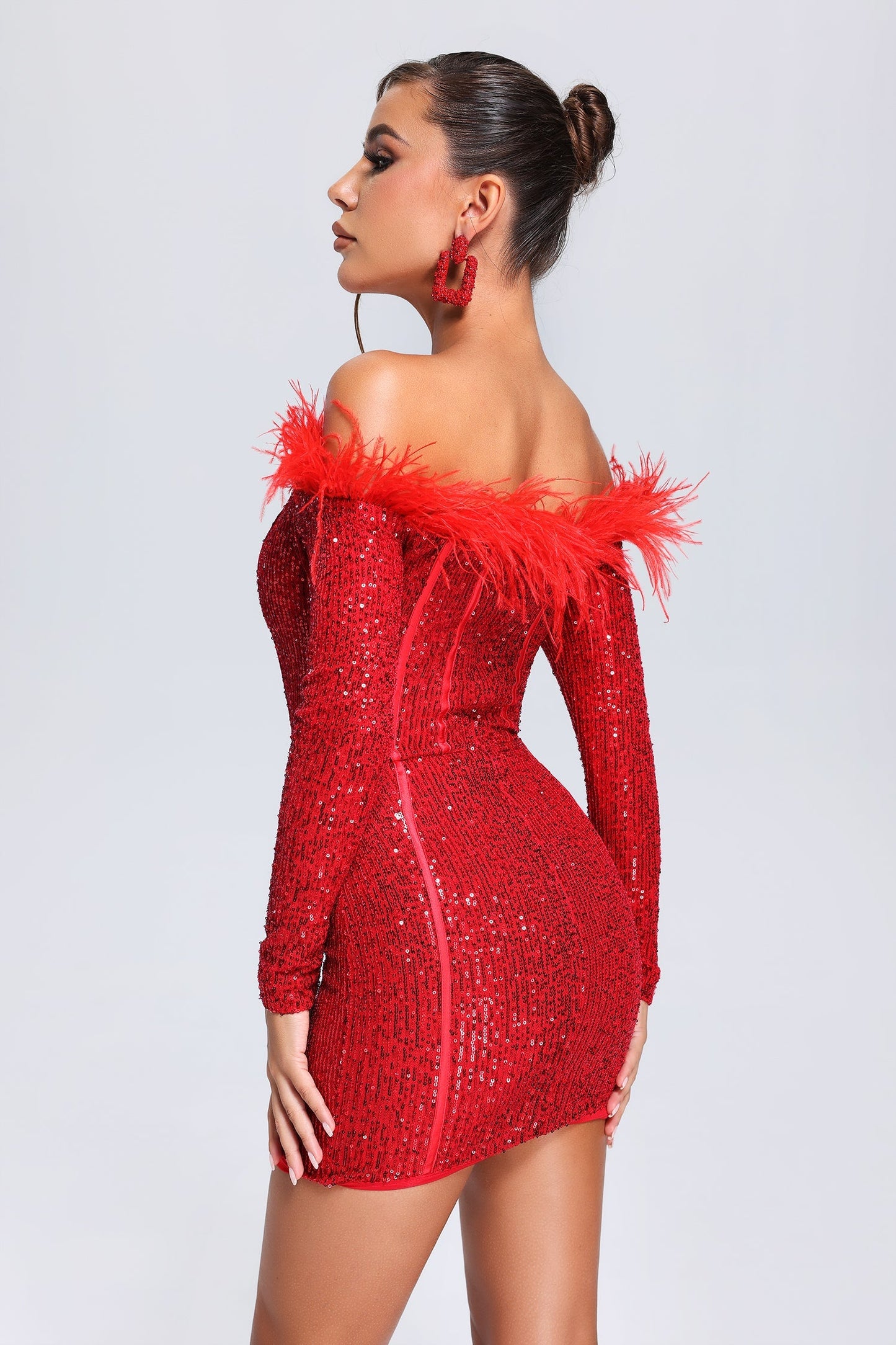 Wooh Feather Pailletten-Minikleid - Rot