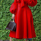 Elegant Bow Tie Lantern Sleeve Midi Dress