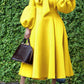 Elegant Bow Tie Lantern Sleeve Midi Dress