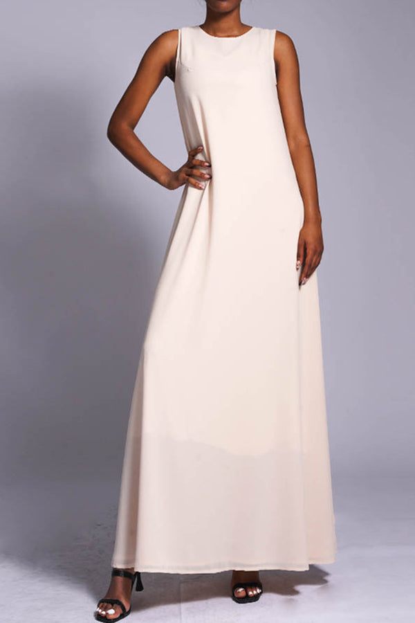 Casual Round Neck Solid Maxi Dress