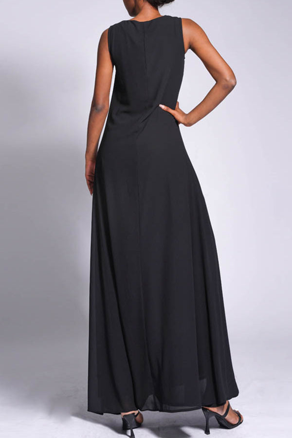 Casual Round Neck Solid Maxi Dress