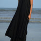 Casual Pleated Drawstring Layered Ruffle Midi Dress