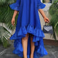 Chic Solid Color Ruffled High Low Dress