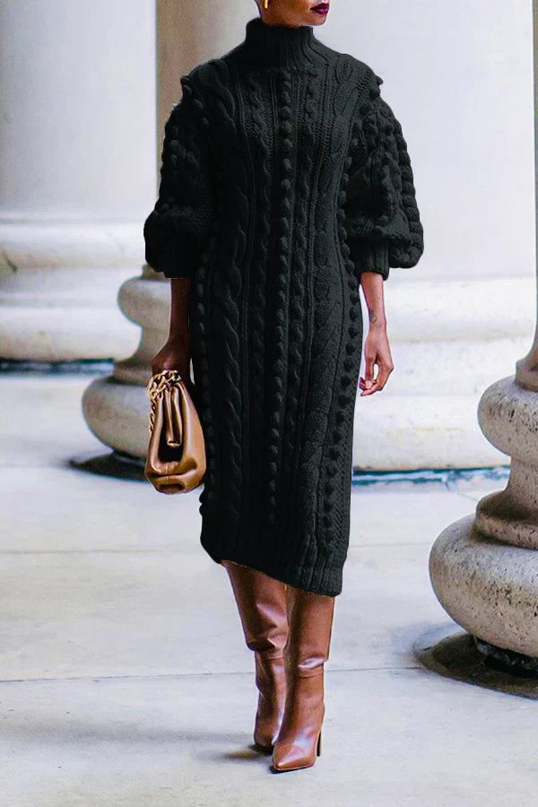 Cable Knit Split Hem Midi Dress