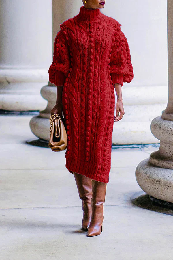 Cable Knit Split Hem Midi Dress