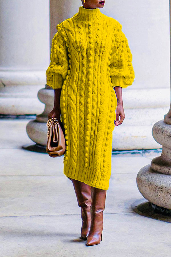 Cable Knit Split Hem Midi Dress