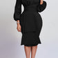 Bow Front Lantern Sleeve Bodycon Dress