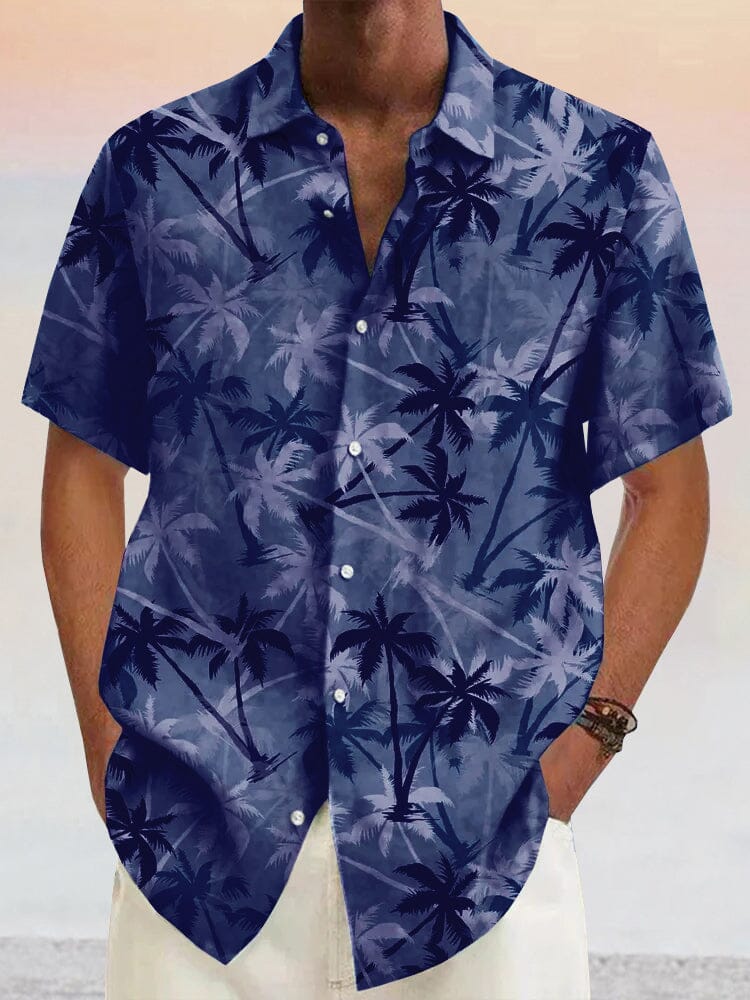 Hawaiian Coconut Tree Graphic Cotton Linen Shirt