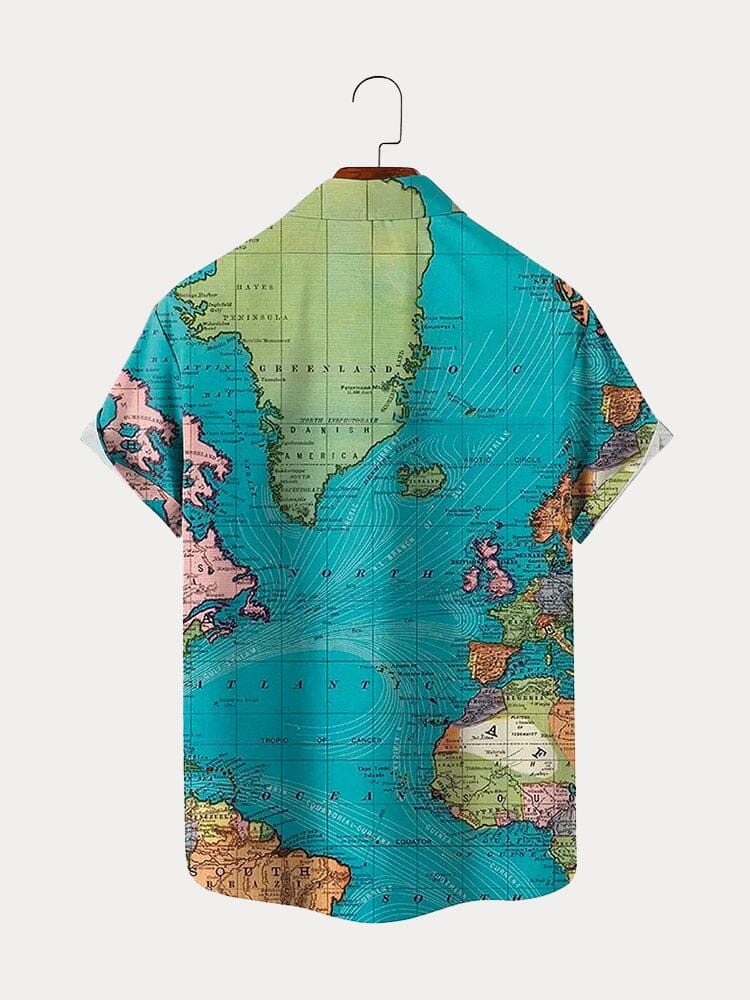 Stylish Map Pattern Cotton Linen Shirt