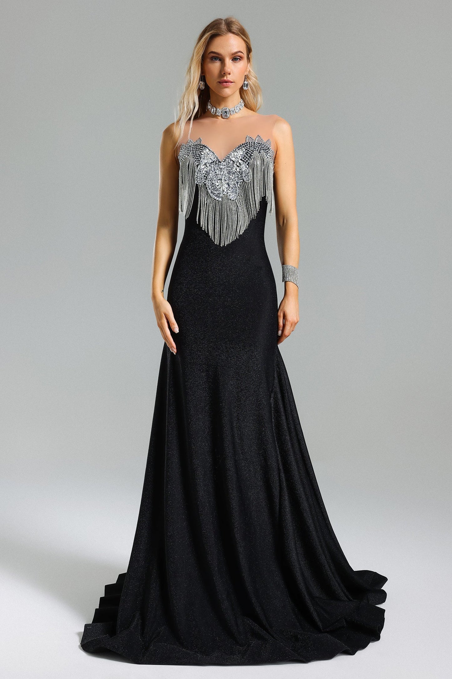 Yeney Diamante Fransen-Maxikleid