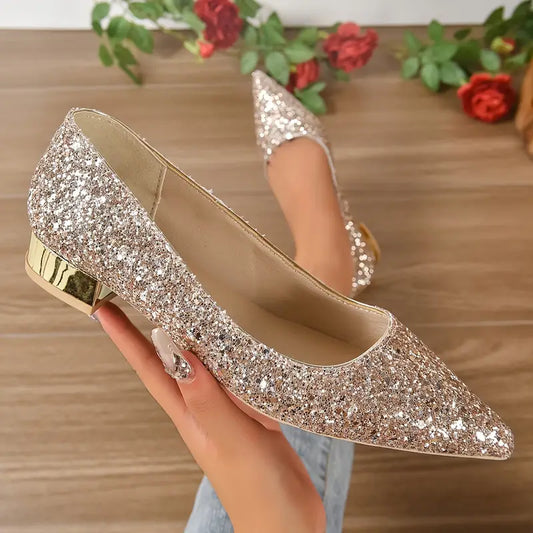 Funkelnde Glamour-Schuhe Mit Klobigem Absatz