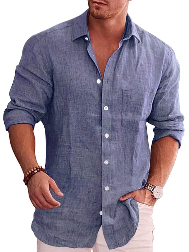 Classic Casual Button Down Cotton Linen Shirt (Us Only)