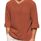 Breathable Solid Drawstring Cotton Linen Shirt (US Only)