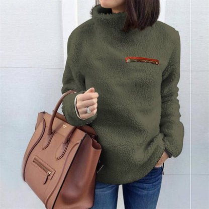 Fleece solid color pullover zip-up turtleneck