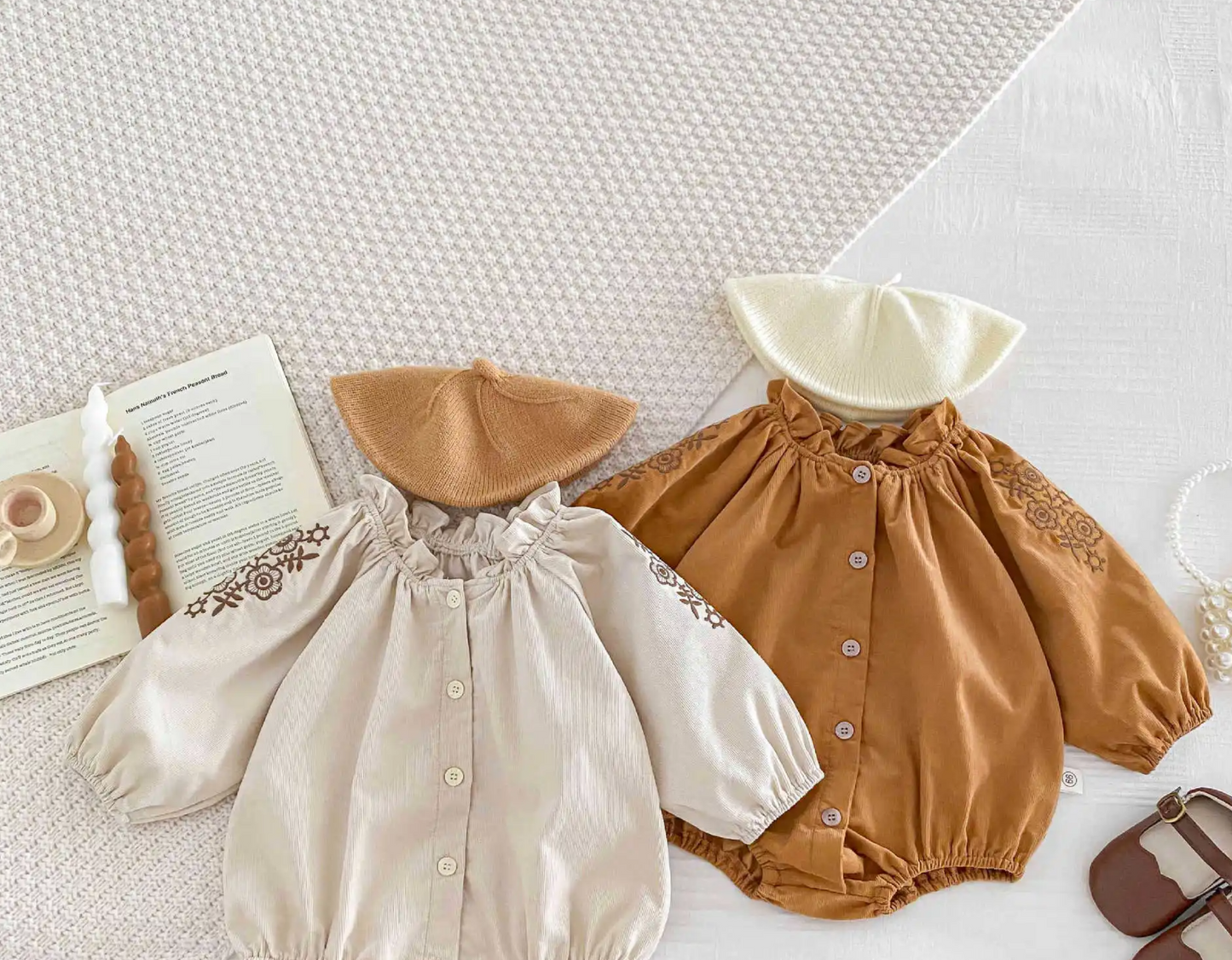 Corduroy Ruffle Collar Baby Romper