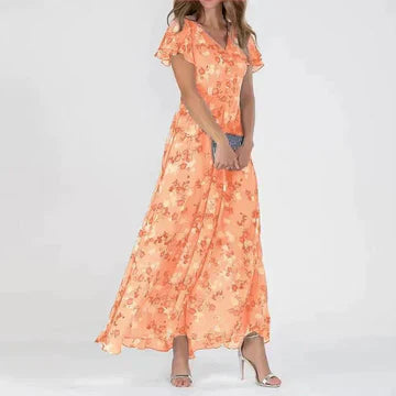 V-Neck Ruffle Maxi Dress