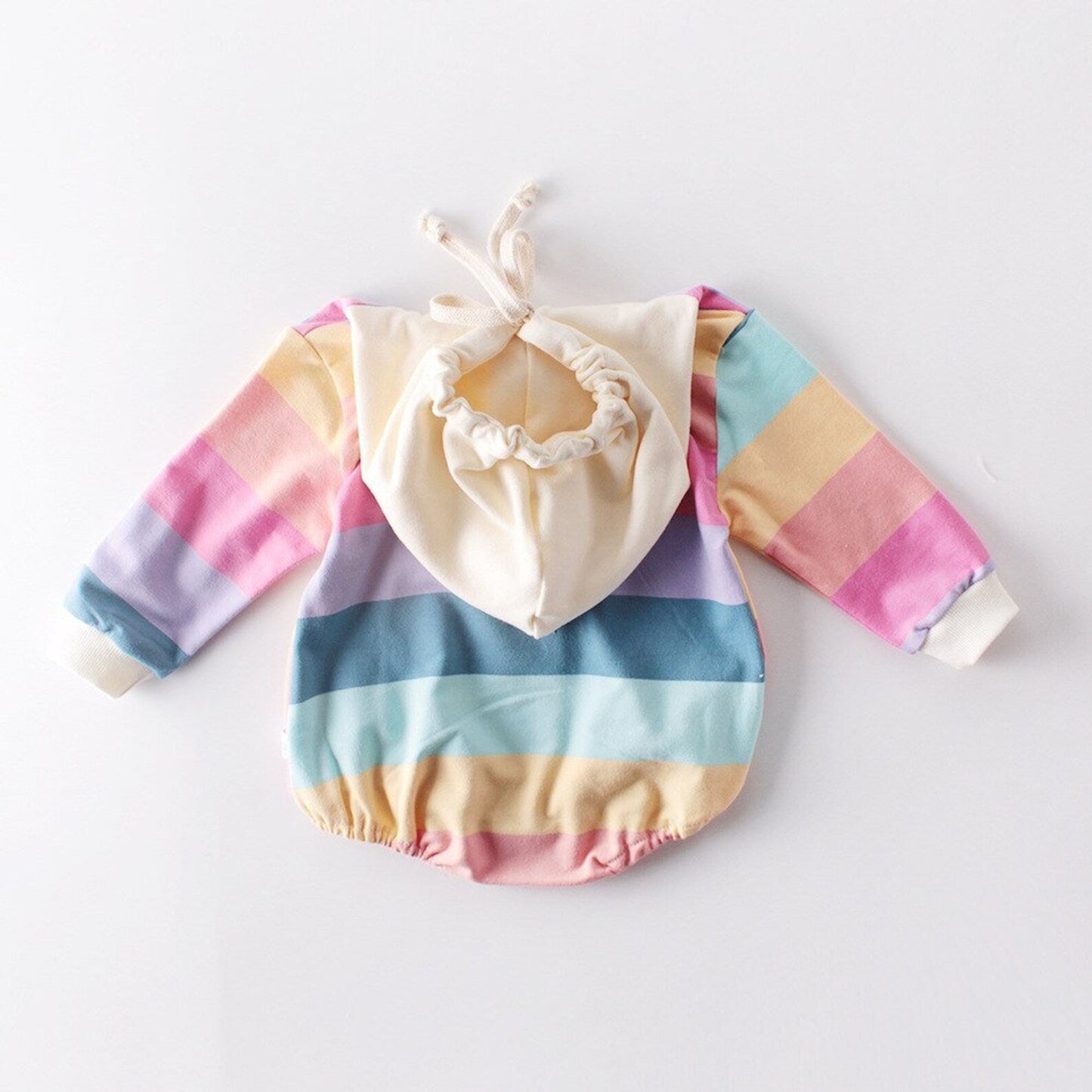 Long Sleeve Rainbow Color Hooded Romper