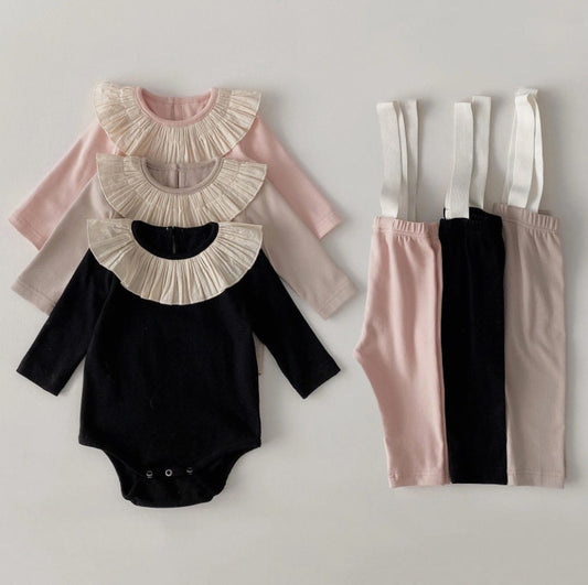 Frill Bodysuit Suspender Leggings Set