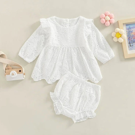 Long Sleeve Eyelet Dress Set