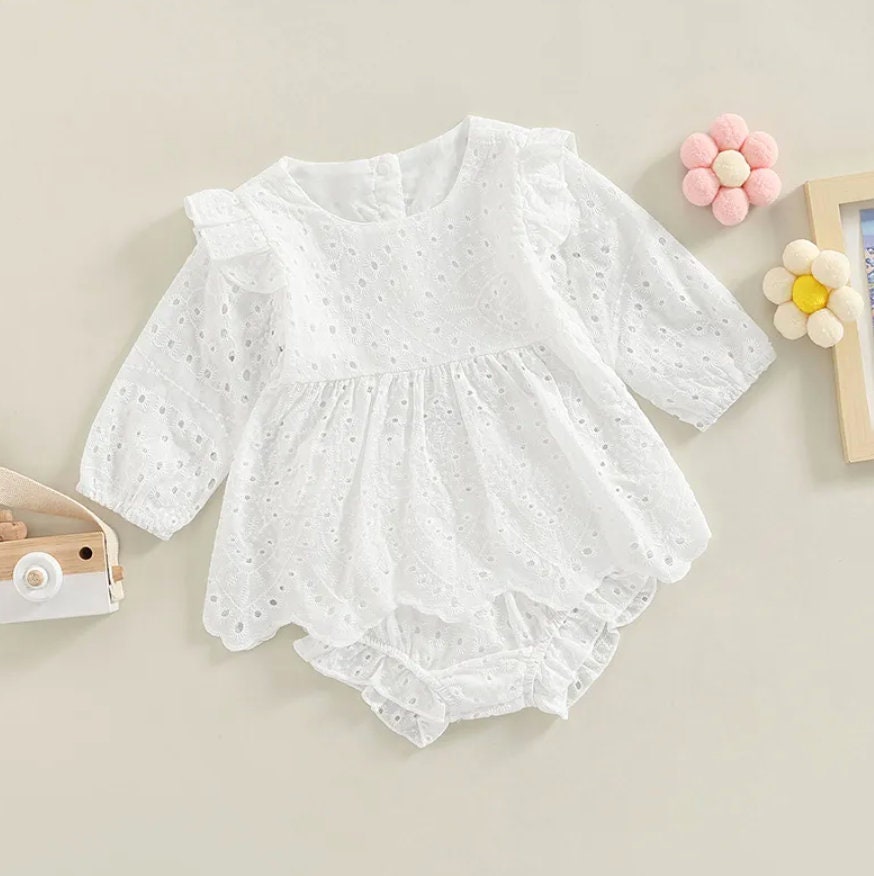 Long Sleeve Eyelet Dress Set