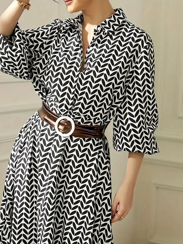 All-over Printed Elegant Button Dress