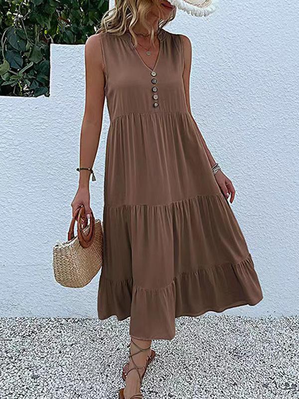 Cotton V-neck Suspender Vest Dress