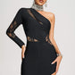 Lazze One Shoulder Mesh Midi Bandage Kleid