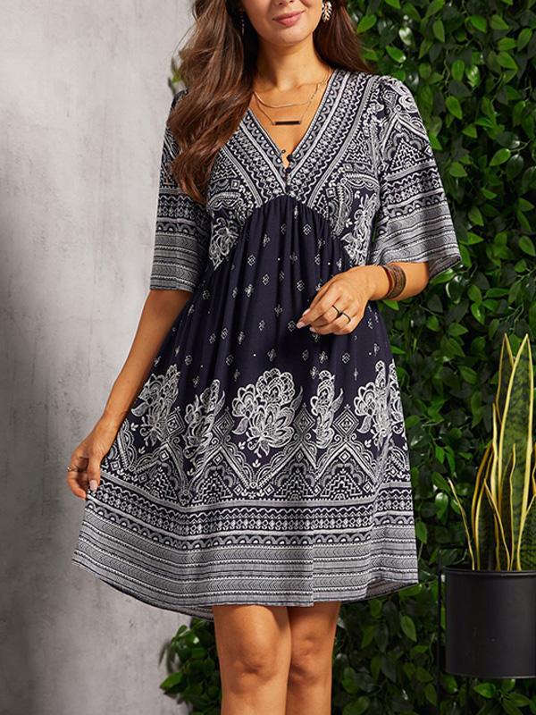 Casual V-neck Floral Resort Bohemian Beach Dress