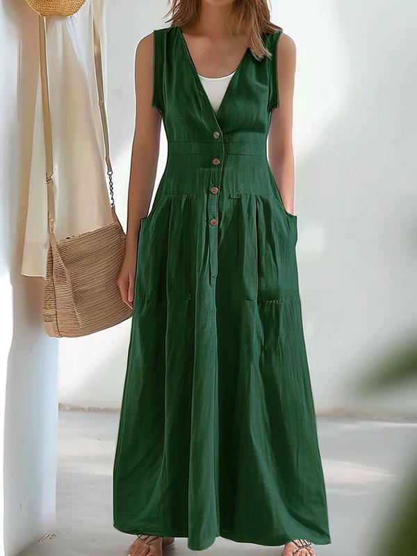 Cotton and Linen Suspender Midi Dress