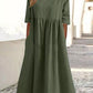 Cotton And Linen Casual Short Sleeve Pocket Pleated Loose Round Neck Dress