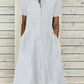 Cotton and Linen Mid-length Sleeve Waisted Solid Color Shirt Midi Dress